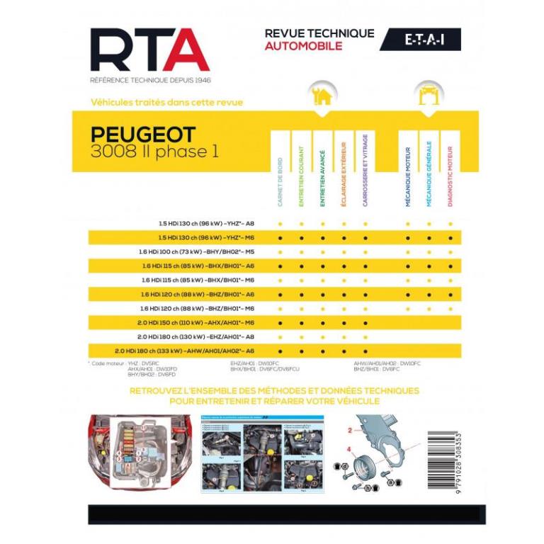 Revue technique auto (Rta) ETAI RTA 852 PEUGEOT 3008 II PHASE I (2016 à 2020) - Diesel - ref. 28241