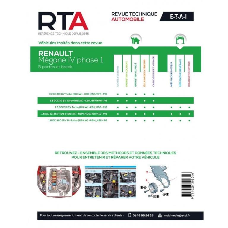 Revue technique auto (Rta) ETAI RTA 851 RENAULT MEGANE IV PHASE I (2015 à 2020) - ref. 28242