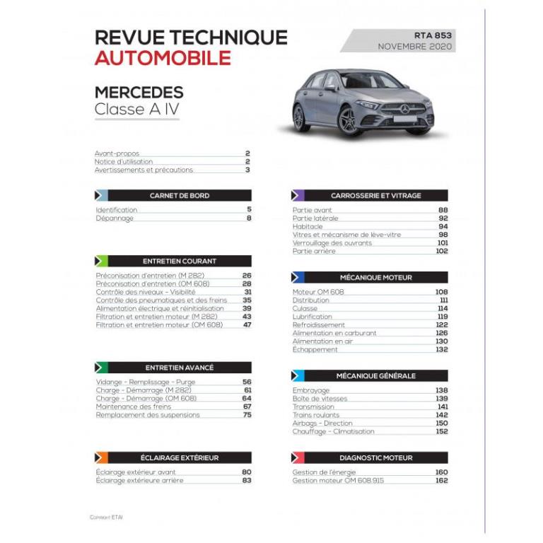 Revue technique auto (Rta) ETAI RTA 853 MERCEDES CLASSE A IV (2018 - 2020) - ref. 28243