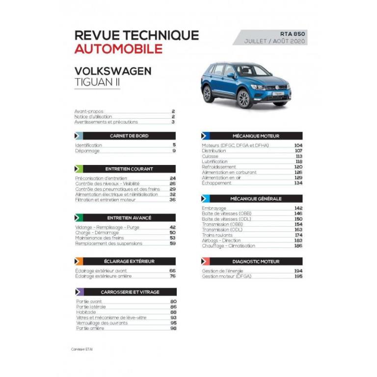 Revue technique auto (Rta) ETAI RTA 850 VOLKSWAGEN TIGUAN II (2016 à nos jours) - ref. 28244