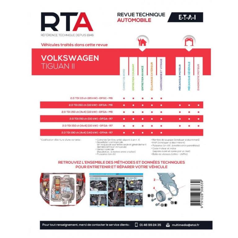 Revue technique auto (Rta) ETAI RTA 850 VOLKSWAGEN TIGUAN II (2016 à nos jours) - ref. 28244