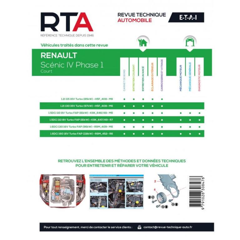 Revue technique auto (Rta) ETAI RTA 858 RENAULT SCENIC IV PHASE 1 (depuis 2016) - ref. 28650