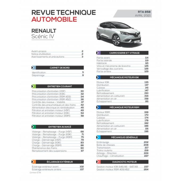 Revue technique auto (Rta) ETAI RTA 858 RENAULT SCENIC IV PHASE 1 (depuis 2016) - ref. 28650