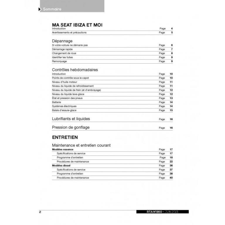 Revue technique auto (Rta) ETAI RTA 860 SEAT IBIZA IV (2008 à 2017) - ref. 28652