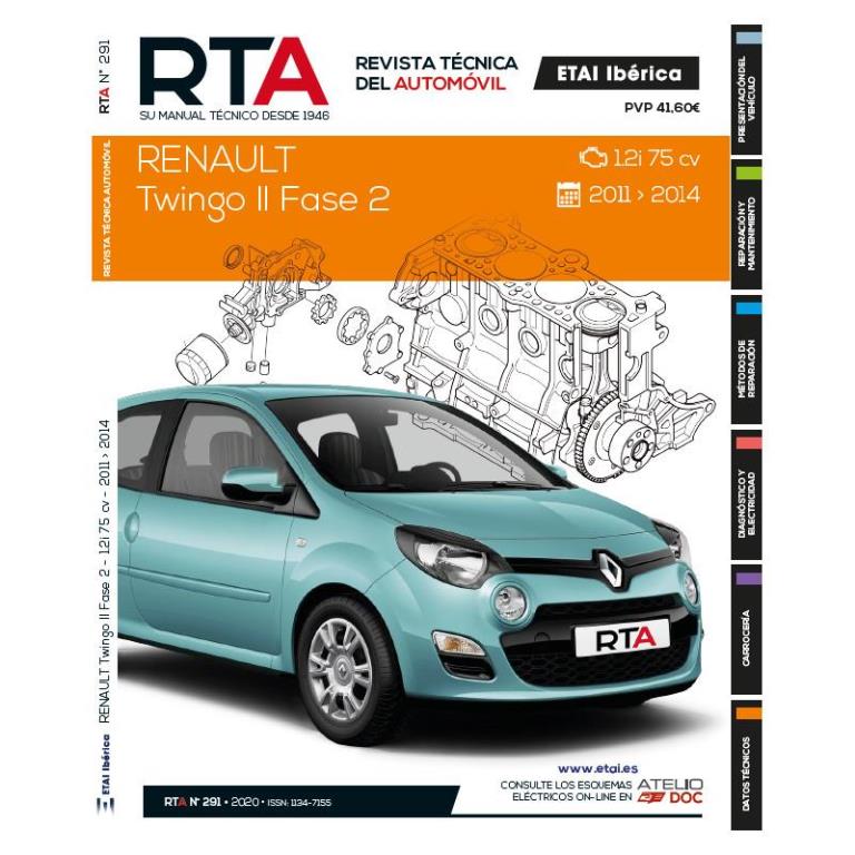 Revue technique auto (Rta) ETAI Documentación técnica RTA 291 RENAULT TWINGO II FASE 2 (2011 -2014) - ref. 28727