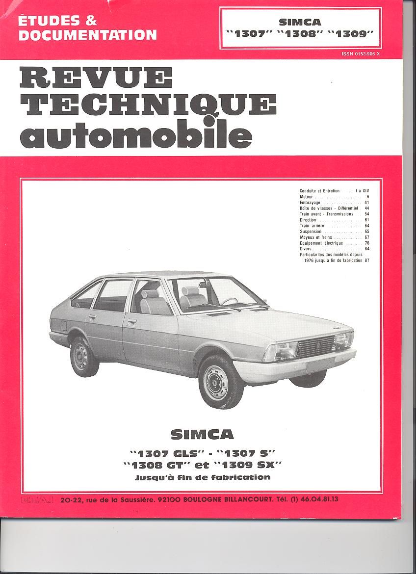 Revue technique auto (Rta) ETAI RTA 355.3 SIMCA 1307 S-GLS-1308 GT-1309 SX (76/79) - ref. 4863