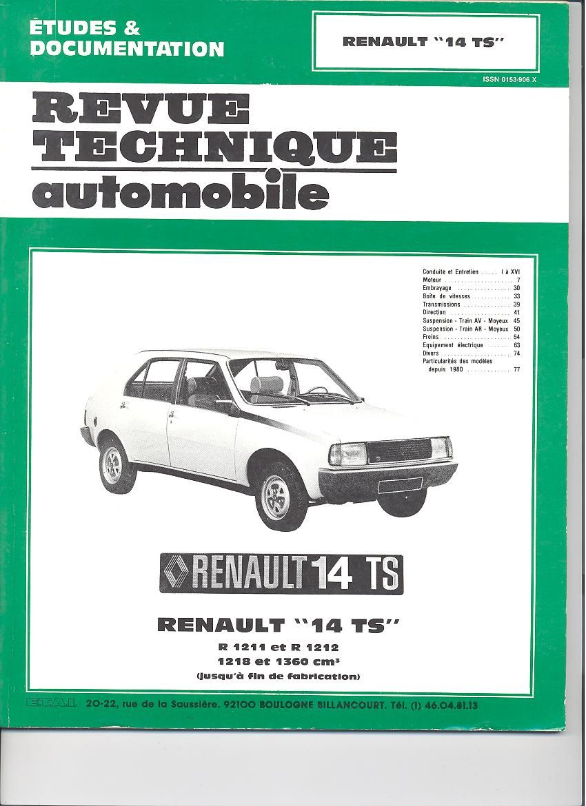 Revue technique auto (Rta) ETAI RTA 394.2 RENAULT 14 TS (1976/1983) - ref. 4903