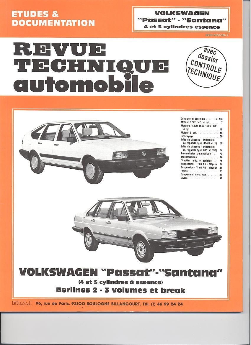 Revue technique auto (Rta) ETAI RTA 457.1 VW PASSAT-SANTANA ESSENCE TS TYPES (82/85) - ref. 4966