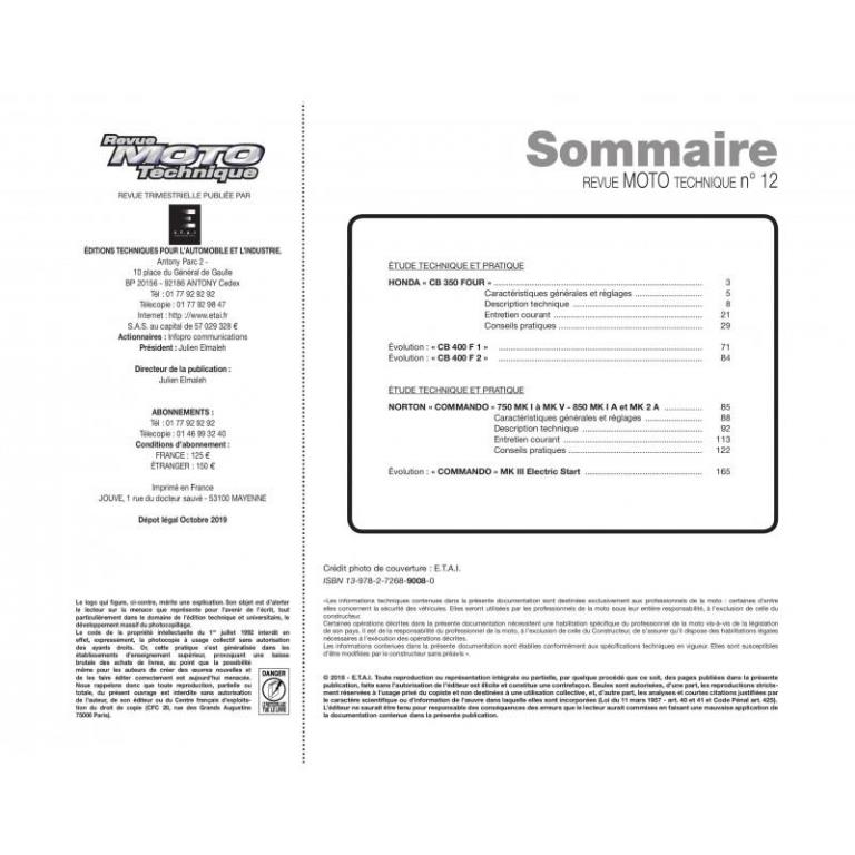 Revue technique moto ETAI RMT 12 HONDA CB 350-400 et NORTON COMMANDO MK 750-850 - ref. 5116