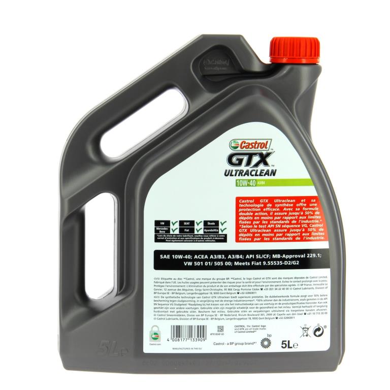 Huile moteur CASTROL GTX ULTRACLEAN 10W-40 A3/B4  5L - ref. 15A4D4
