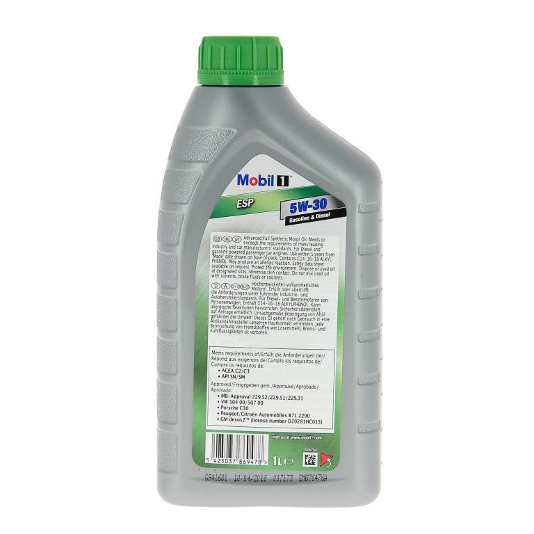 Huile moteur MOBIL Mobil 1 5W30 ESP 1L - ref. 157293