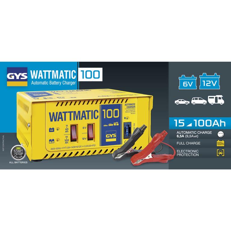 Chargeur de batterie de voiture ((de 6 à 12 V, et câbles)) GYS WATTMATIC 100 - ref. 024823