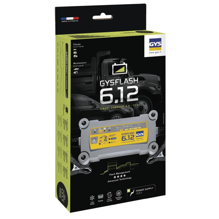 Chargeur de batterie de voiture ((de 6 à 12 V, et câbles)) GYS GYSFLASH 6.12 - ref. 029378