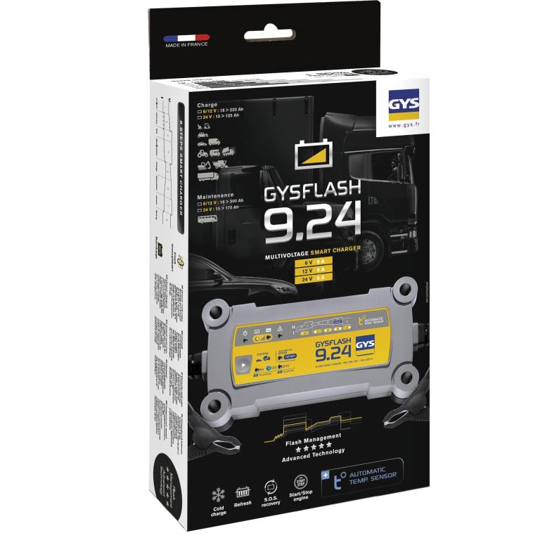 Chargeur de batterie de voiture ((de 6 à 12 V, et câbles)) GYS GYSFLASH 9.24 - ref. 029477