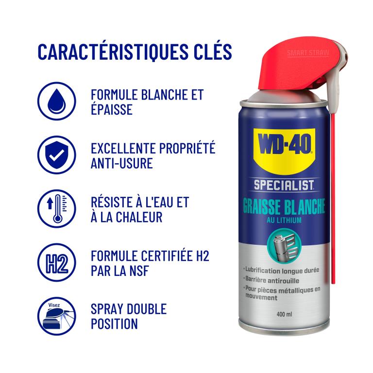 Graisse WD40 Graisse Blanche au Lithium WD-40 Specialist 400 ml - ref. 33390