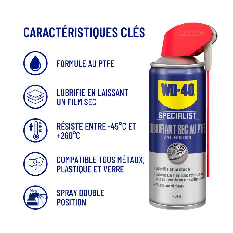 Dégrippant-Lubrifiant WD40 Lubrifiant Sec au PTFE WD-40 Specialist 400 ml - ref. 33394