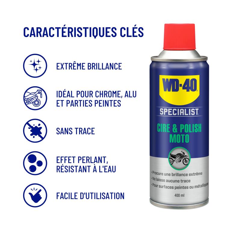 Nettoyant chaîne WD40 Cire et Polish WD-40 Specialist Moto 400 ml - ref. 33809/46