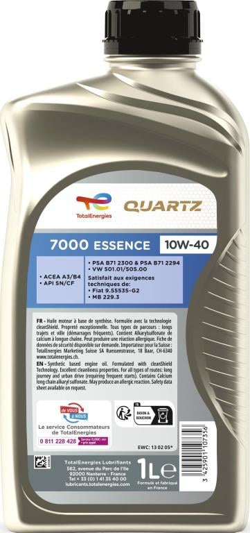 Huile moteur TotalEnergies QUARTZ 7000 ESSENCE 10W-40  1L - ref. 213741