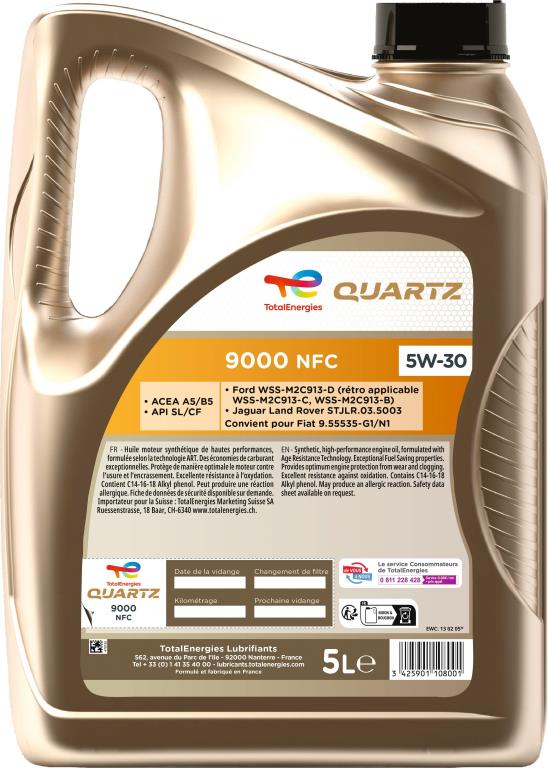 Huile moteur TotalEnergies QUARTZ 9000 NFC 5W-30 5L - ref. 213810