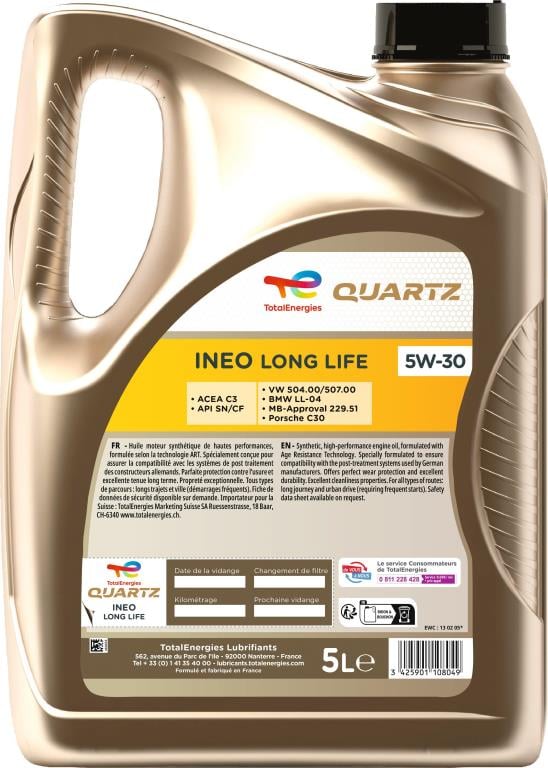 Aceite de motor (Aceite motor) TotalEnergies QUARTZ INEO LONG LIFE 5W-30 5L - ref. 213816