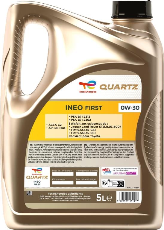 Aceite de motor (Aceite motor) TotalEnergies QUARTZ INEO FIRST 0W-30  5L - ref. 214178