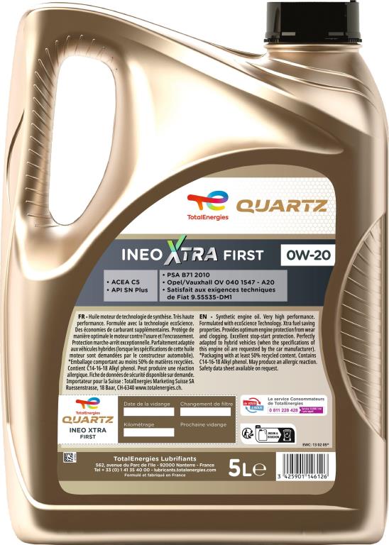 Aceite de motor (Aceite motor) TotalEnergies Quartz Ineo Xtra First 0W-20 5 L - ref. 229480