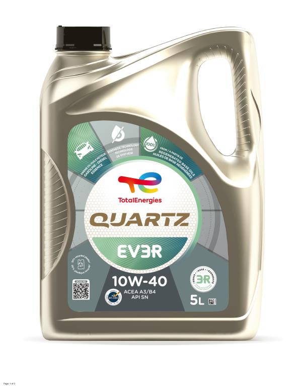Huile moteur TotalEnergies QUARTZ EV3R 10W40 5L - ref. 231878