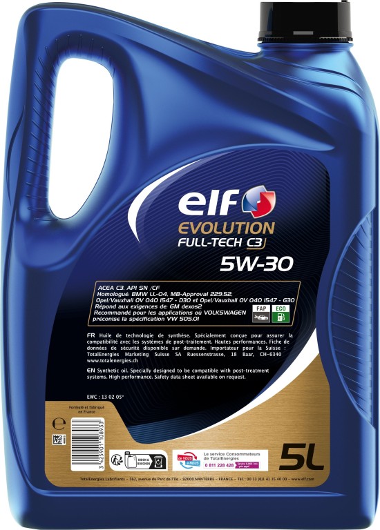 Huile moteur ELF EVOLUTION FULL-TECH C3 5W-30 5L - ref. 213907