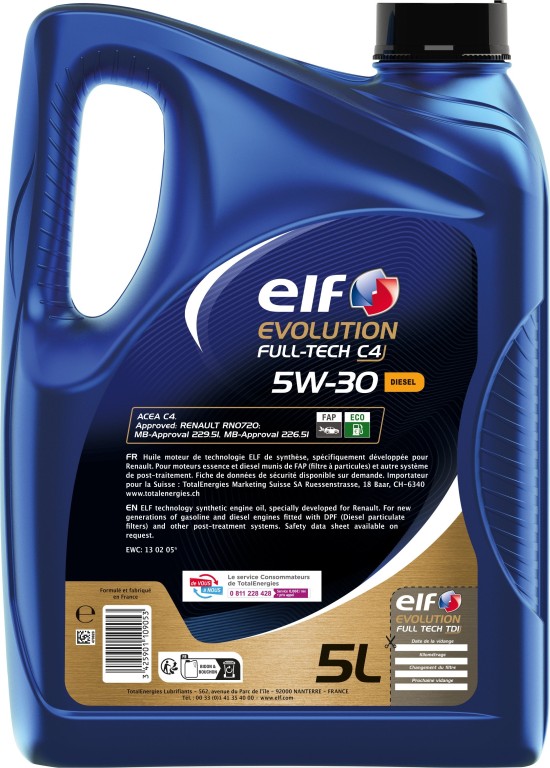 Huile moteur ELF EVOLUTION FULLTECH C4 5W-30  5L - ref. 213919