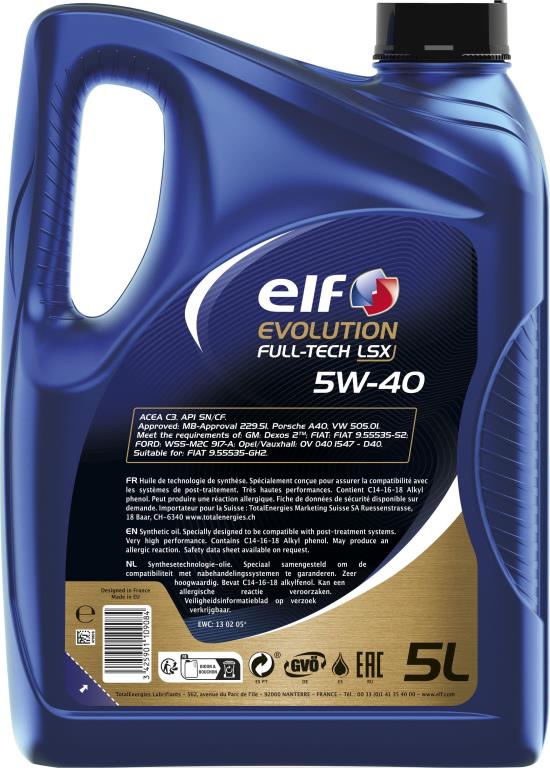 Huile moteur ELF EVOLUTION FULL-TECH LSX 5W-40   5L - ref. 213922