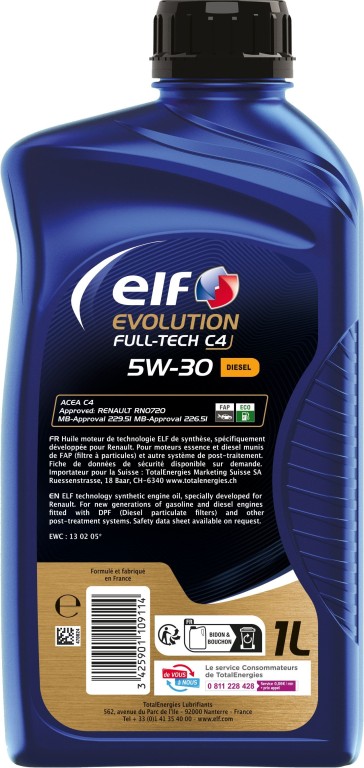Huile moteur ELF EVOLUTION FULL-TECH C4 5W-30 1L - ref. 213925