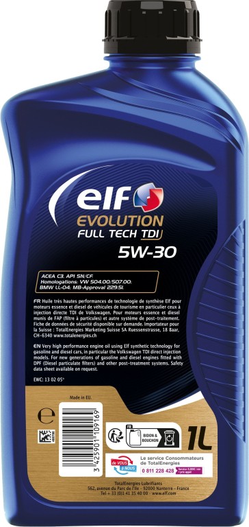 Huile moteur ELF EVOLUTION FULL-TECH TDI 5W-30  1L - ref. 213930