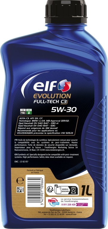 Óleo motor ELF EVOLUTION FULL-TECH C3 5W-30 1L - ref. 213980