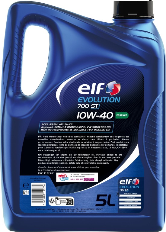 Aceite de motor (Aceite motor) ELF EVOLUTION 700 ST 10W-40 5L - ref. 214118