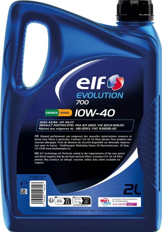 Huile moteur ELF EVOLUTION 500 15W40 2L - ref. 230607
