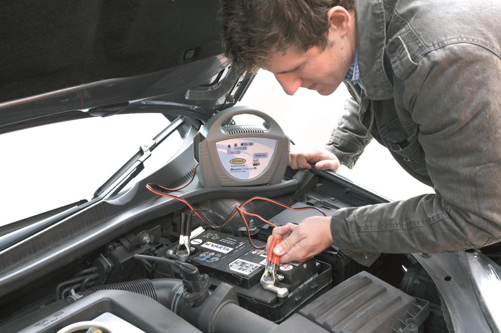 Chargeur de batterie de voiture ((de 6 à 12 V, et câbles)) RING  ref. RECB206