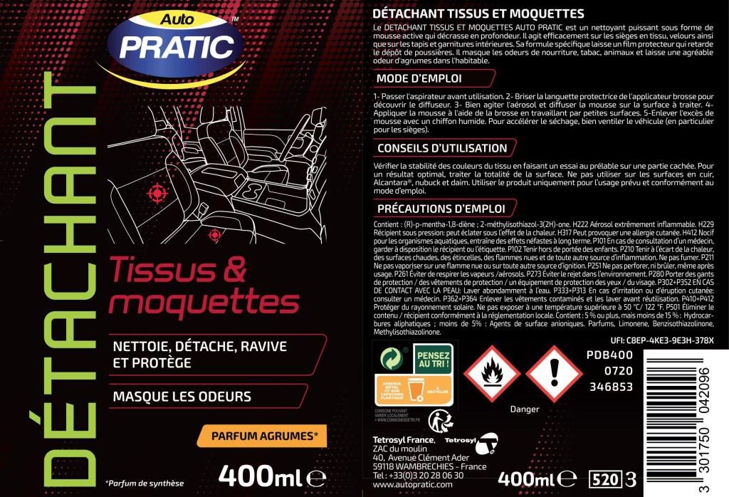 Nettoyant textile (Nettoyant sièges) Auto Pratic ref. PDB400