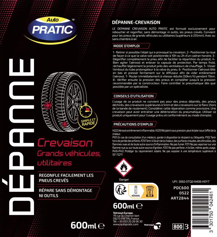 Bombe anticrevaison (Anti-crevaison) Auto Pratic ref. PDC600