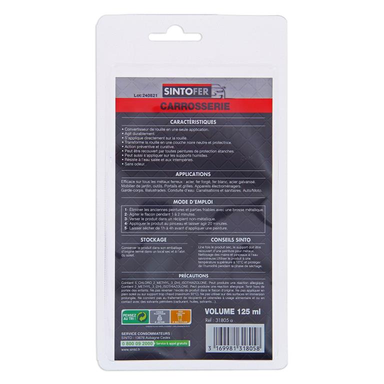 Anti-Rouille (Anti-corrosion) SINTO Flacon antirouille pour carrosserie 125 ml SINTOFER - ref. 022522
