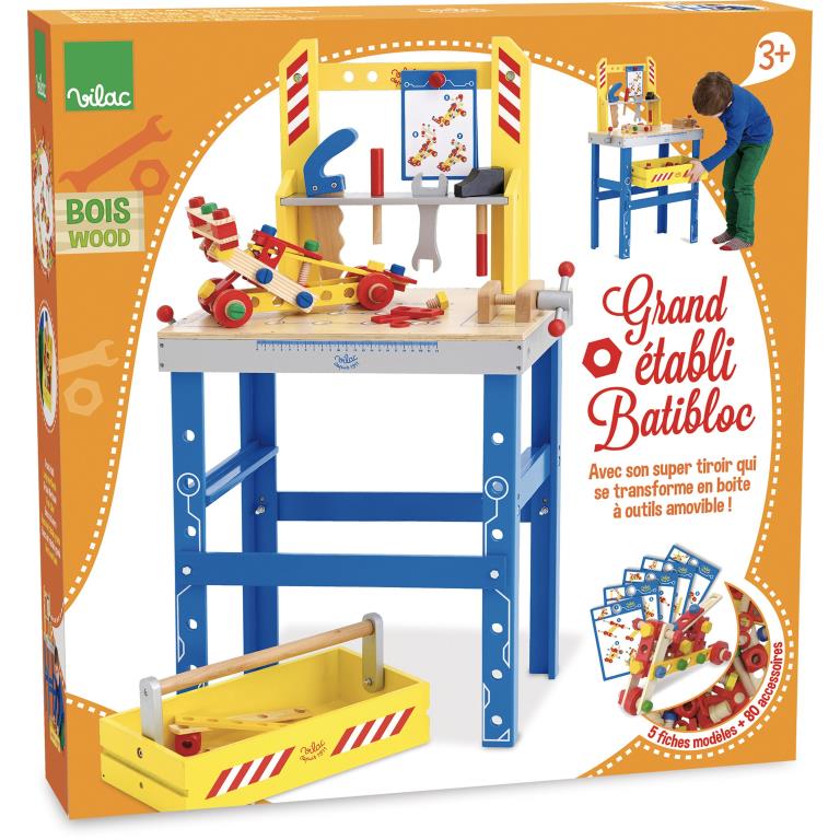 Jeux d'imitation VILAC Grand établi Batibloc et son tiroir/boîte à outils - ref. 2131
