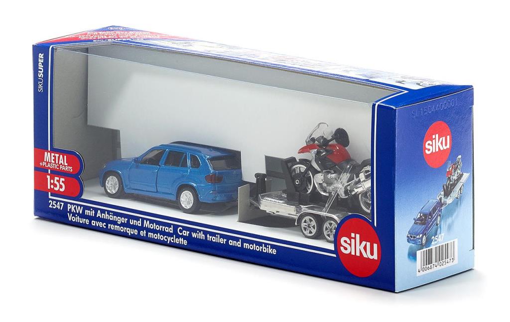 Camions, tracteurs, pompiers et petites voitures SIKU Voiture avec remorque et motocyclette - ref. 2547