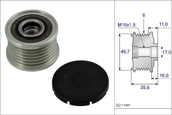 Poulie roue libre, alternateur (Poulie débrayable d'alternateur) Schaeffler INA 535 0016 10