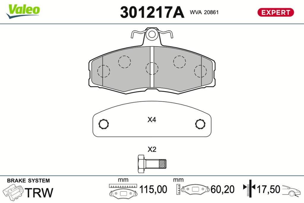 Jeu de 4 plaquettes de frein VALEO ref. 301217A