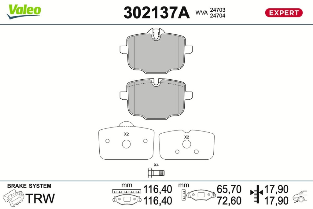 Jeu de 4 plaquettes de frein VALEO ref. 302137A