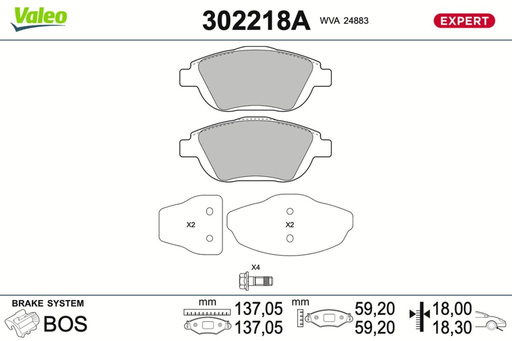 Jeu de 4 plaquettes de frein VALEO 302218A