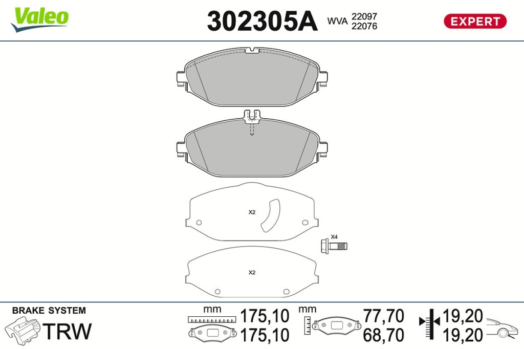 Jeu de 4 plaquettes de frein VALEO ref. 302305A
