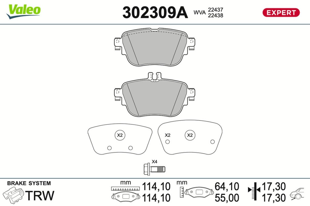 Jeu de 4 plaquettes de frein VALEO ref. 302309A