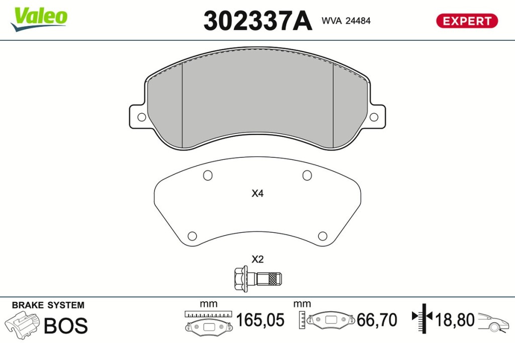 Jeu de 4 plaquettes de frein VALEO ref. 302337A