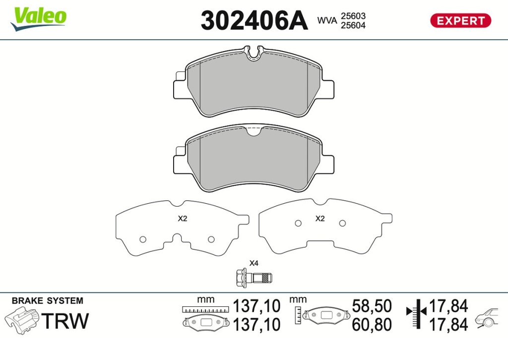 Jeu de 4 plaquettes de frein VALEO ref. 302406A