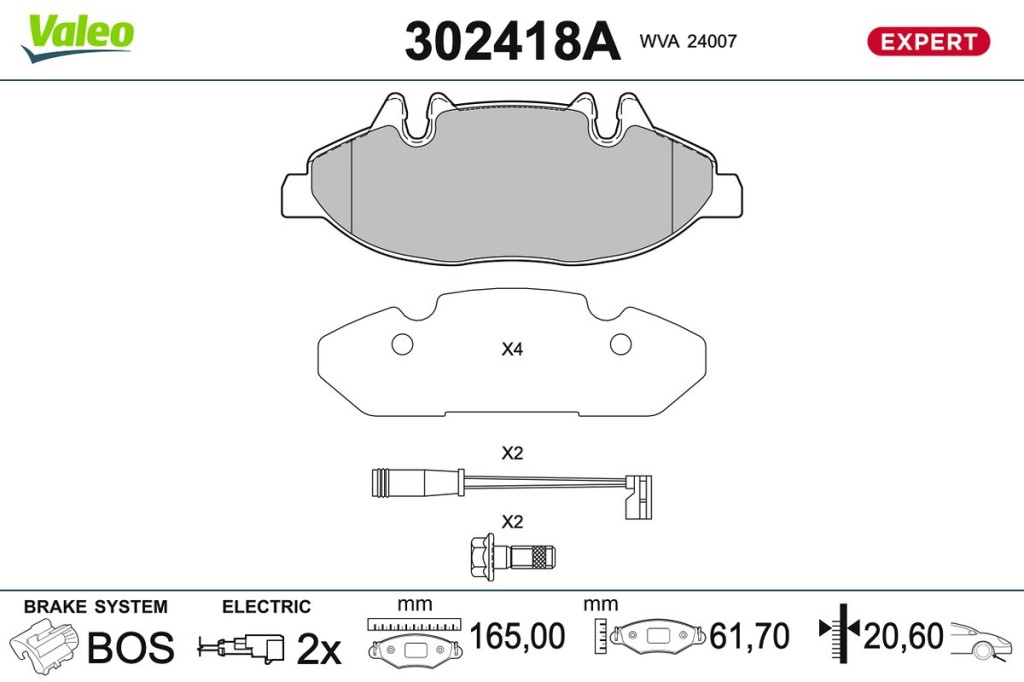 Jeu de 4 plaquettes de frein VALEO ref. 302418A